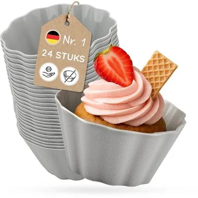 Produktbild von Famanu Muffinförmchen aus Silikon, BPA-frei, Set von 24, antihaftbeschichtet, 7,5 x 4 cm