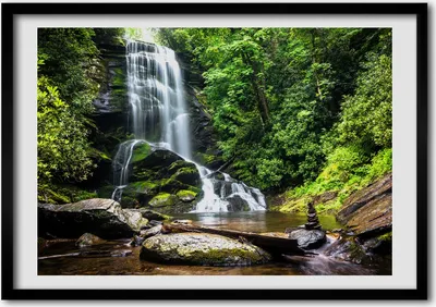 Produktbild von Bild - Bilderrahmen - 100 cm x 70 cm - MDF - Rahmen - Foto - Wandkunst Wasserfall im Wald
