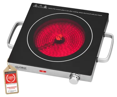 Produktbild von TZS First Austria - Infrarot Einzelkochplatte 2000W - Glaskeramik - Stufenlose Thermostatsteuerung, Überhitzungsschutz - Mit Griffen