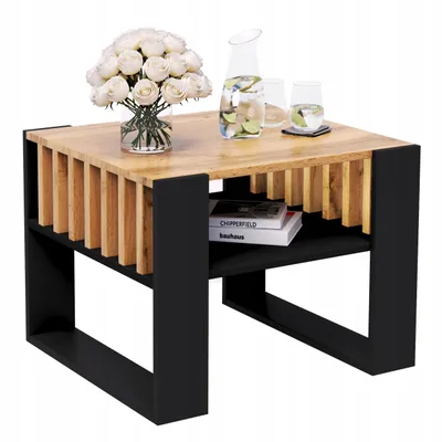 Produktbild von Couchtisch Mit Lamellen 55x55 Eiche/Schwarz Loft