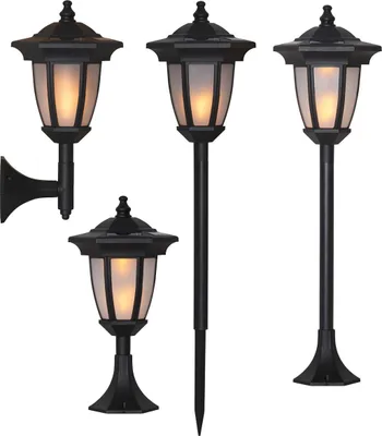 LED Solar Laterne 'Flame' - 4in1 - Tisch/Boden/Wand - gelbe LED - Dämmerungssensor - schwarz
