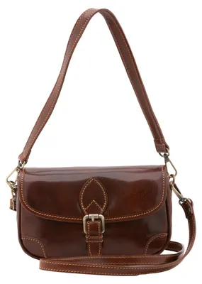 Produktbild von Handtasche aus echtem Rindleder, mit abnehmbarem Trageriemen. Hergestellt in Italien