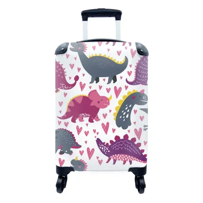 Produktbild von MuchoWow® Koffer Handgepäck Trolley Rollkoffer Kleine Reisekoffer mit 4 Rollen - Dino - Herz - Muster - Rosa - Mädchen - Dinosaurier - Cabin Size < 55x40x23 cm & 55x40x20 cm - Kinderkoffer - Kabinenkoffer - Boardgepäck - Reise-Box - Reisekoffer - Reisegepäck - Koffer mit Bild - Trolley für Kinder