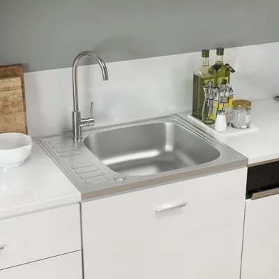 Produktbild von Küchenspüle mit Abtropffläche in Silber aus Edelstahl 500x600x155mm