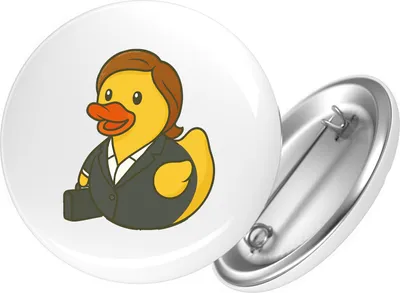 Produktbild von Huuraa Button Quietscheente Chefin Comic Gummiente 59mm rund mit Sicherheitsnadel Ansteckbutton Geschenkidee