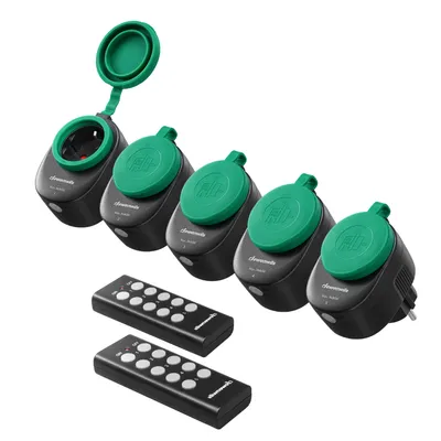 Produktbild von DEWENWILS Funksteckdosen mit Fernbedienung 5er Set, Außen, IP44, 3680W, Schwarz
