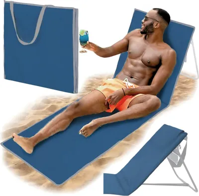 Produktbild von Faltbare Strandliege, Gartenliege, Tourist, Taschenkissen, Light Denim