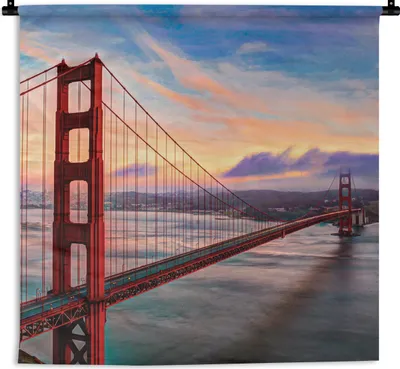Produktbild von MuchoWow® Wandteppich Wandbehang Farbenfroher Sonnenuntergang über der Golden Gate Bridge in San Francisco 60x60 cm Tapisserie Dekoration Wandtuch - Dekorationen - Wand Decke