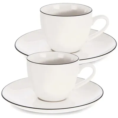 Obrázok produktu pre Kávové šálky s podšálkami – porcelán – 100 ml – 2-dielna sada – biela