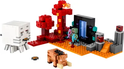 Produktbild von LEGO Minecraft Hinterhalt am Netherportal, Gaming-Spielzeug im Nether für Kinder mit Kampfszenen und legendären Figuren inkl. Ghast, Geschenk für Gamer-Jungs und Mädchen ab 8 Jahren 21255