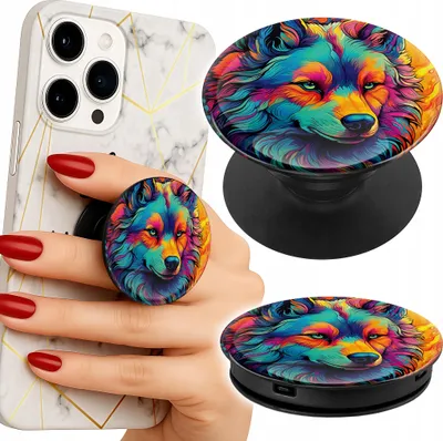 Zdjęcie produktu dla Uchwyt Do Telefonu Popsocket Na Palce/Stojak Kolorowe Wzory, Wilk Wataha