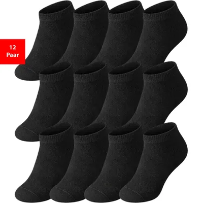 Produktbild von Sneaker Socken Herren & Damen 6-12 Paar Quarter Socken Baumwolle Freizeit Sport - Schwarz, 39-42, 12 Paar