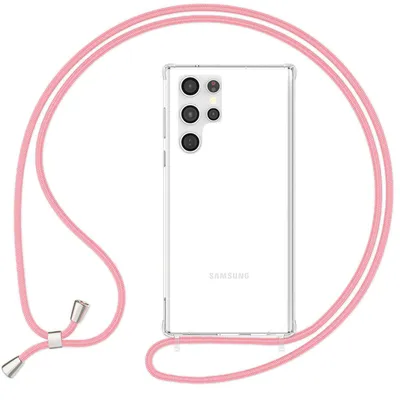 Immagine prodotto di NALIA Custodia protettiva trasparente con catena per Samsung Galaxy S24 Custodia ultra, custodia trasparente per cellulare robusta con laccetto da collo rosa