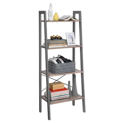 Produktbild von VASAGLE Standregal, 56 x 34 x 137,5 cm, Bücherregal, 4 Ebenen Leiterregal, stabiles Metallgestell, einfache Montage, greige-grau LLS44MG