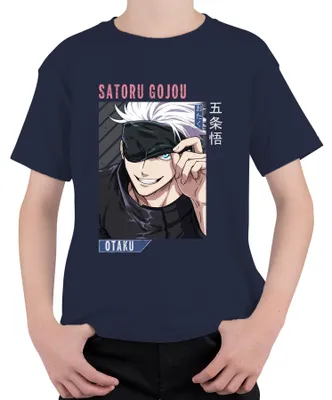 Zdjęcie produktu dla Satoru Gojou Jujutsu Kaisen Anime Otaku Blindfold White Hair Uni Koszulka dziecięca, Granatowy, 140