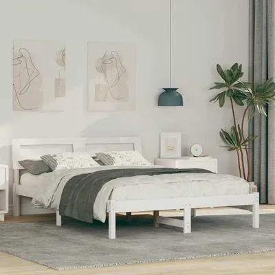 Produktbild von Maison Exclusive - Bettrahmen mit Kopfteil Weiß 140 x 190 cm Massives Kiefernholz