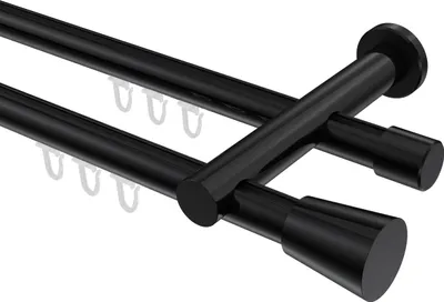 Produktbild von Interdeco Innenlaufstange / Gardinenstange mit Innenlauf Schwarz, Typ Platon Sitra (Konus), 20 mm Ø 2-läufig, 440 cm