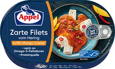 Zdjęcie produktu dla Filety śledziowe Appel w owocowym, pikantnym kremie piri mango 200g