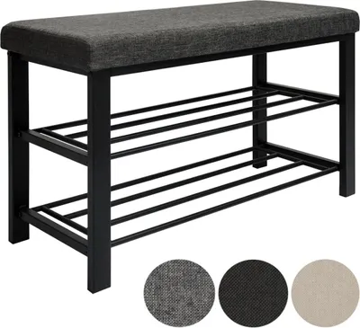 Obrázek produktu pro Kovový botník s lavicí 81x32x46 cm Lavice na boty šedá