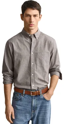 Produktbild von Gant Herren Langarmhemd Khaki Unifarben Regular Fit Button-Down mit Brusttasche