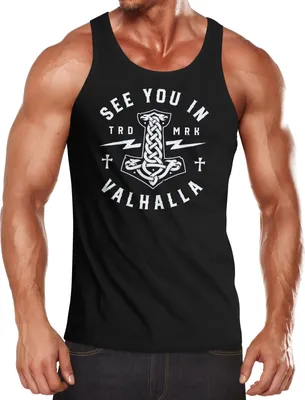 Produktbild von Herren Tank-Top See you in Valhalla Valknut Mjölnir Thor Hammer Muskelshirt Muscle Shirt Neverless® schwarz XXL