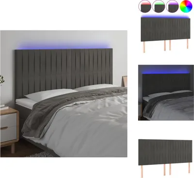 Produktbild von vidaXL LED Kopfteil Dunkelgrau 200x5x118/128 cm Samt -  Kopf- & Fußenden