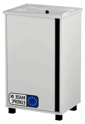 Produktbild von Waschbecken mit Unterschrank 51 cm – Weiß, Keramikwaschbecken in Weiß, inkl. 4 Füßen, Türanschlag individuell wählbar – Ideal für moderne Badezimmer