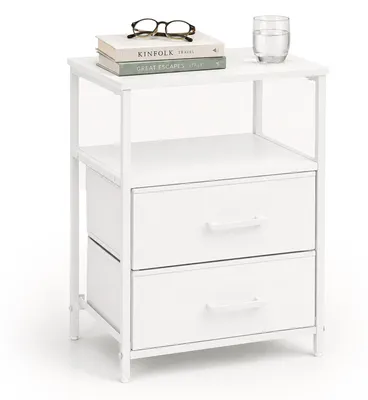 Productafbeelding van Relaxdays Nachtkastje, 1 stuks, met 2 lades en opbergruimte, afmetingen: 61 x 38 x 28 cm, nachtkastje, wit