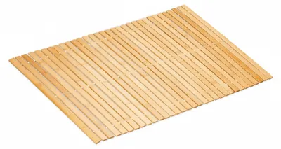 Image de Tapis de bain en bambou Relaxdays, 80 x 50 cm, tapis de douche antidérapant, tapis de salle de bain enroulable, naturel/blanc