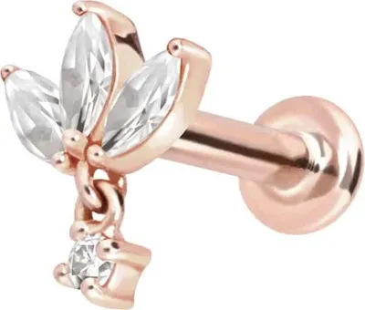 Produktbild von Ohrpiercing, Nasenpiercing 14 Karat Gold Labret mit Innengewinde MOISSANIT-BLUME + MOISSANIT 14 Karat | RoséGold Stablänge: 5mm - Stabstärke: 1mm