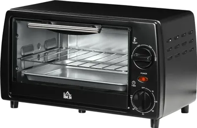 Produktbild von Kompaktbackofen Schwarz 10L mit Timer, Backblech und Grillrost 36,5x26x22 cm