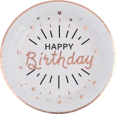 Produktbild von 10 Papp-Teller Geburtstag Happy Birthday rosegold