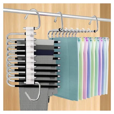 Produktbild von 2 Stück platzsparende Hosenbügel, rutschfest, faltbar, multifunktional, 9 Etagen Hosenbügel für Hosen, Schals, Jeans