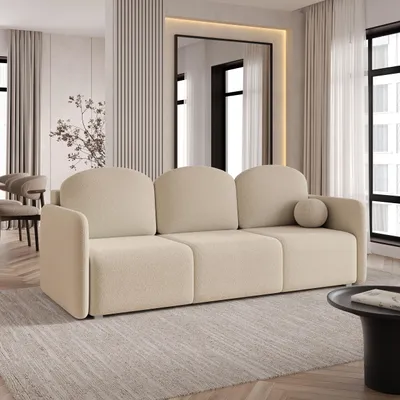 Produktbild von Sofa SUVI III mit Schlaffunktion, Schlafsofa, Wohnzimmersofa, Couch, Soffa, Bettsofa, Bucle-Stoff – Beige QUELLE 05