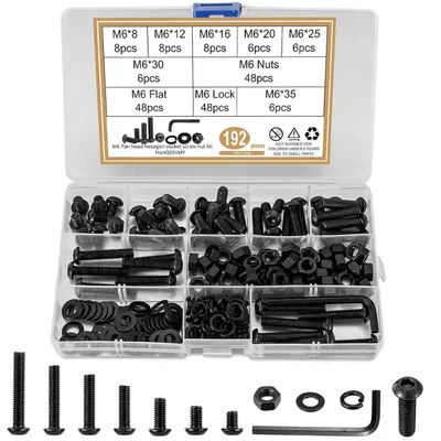 Produktbild von Schrauben Set M6 Schwarz 192-teilig mit Muttern & Unterlegscheiben