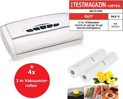 Produktbild von VacuPack FS82 Vakuumierer Vakuumiergerät mit Folienschweißer, 30cm Schweißnaht, Sous Vide Garen geeignet, Lebensmittel Folienschweißgerät hält 8x länger frisch,inkl. 4x 3 m Vakuumierfolie [Energieklasse A+]