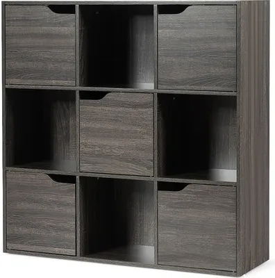 Zdjęcie produktu dla Regał COSTWAY z 9 przegrodami i 5 drzwiami, wolnostojący regał, półka do przechowywania 90x29x90cm