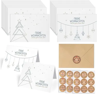 Immagine prodotto di Set di biglietti di auguri natalizi, 20 pezzi, dimensioni 15 x 10,5 cm, con buste in carta kraft, ideali per amici e familiari