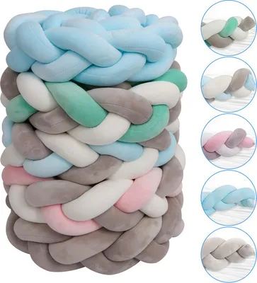 Produktbild von Hengda Baby Nestchen Bettschlange Kopfschutz Babybett Bettumrandung geflochten Kristallsamt - 2M Grau Weiß Grün