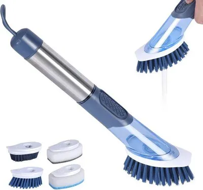 Produktbild von Multifunktionale Keuchenspülborstel mit Seifenbehälter und 4 Austauschköpfen