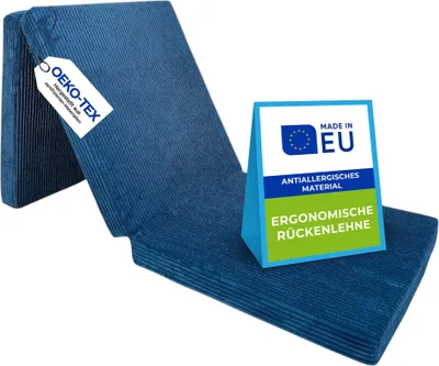 Obrázok produktu pre Pillows24 - Skladací matrac Cord 195x75x15 cm so snímateľným poťahom a držadlami na prenášanie | skladací matrac pre hostí, deti alebo na cesty | modrá