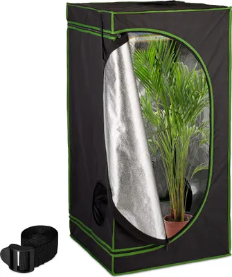 Obrázok produktu pre Pestovateľský stan Relaxdays, VxŠxH: 120x60x60 cm, vnútorná reflexná fólia, nepriepustný pre svetlo, stan na pestovanie v interiéri, čierny/zelený