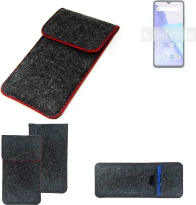 Produktbild von K-S-Trade Handy Schutz Hülle kompatibel mit UMIDIGI Power 5s Schutzhülle Handyhülle Filztasche Pouch Tasche Case Sleeve Filzhülle dunkelgrau roter