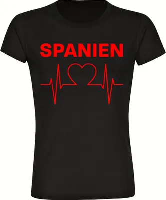 Produktbild von multifanshop Damen T-Shirt - Spanien - Herzschlag, schwarz, Größe 3XL