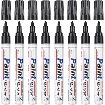 Obrázok produktu pre Sada 8 permanentných fixiek čiernej farby, vodeodolných, rýchlo schnúcich, vhodné na sklo, kameň, drevo, kov, keramiku, plast a pneumatiky