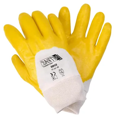 Produktbild von Nitrilhandschuhe mit Strickbund gelb - teilbeschichtet auf Baumwoll-Trikot Handschuh - VPE 144 Paar, Größe:8 (M)
