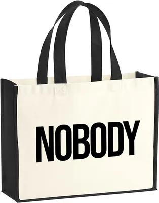 Produktbild von Huuraa Jutetasche Nobody Schriftzug 21 Liter Black Jute und Baumwolle Einkaufstasche Geschenkidee