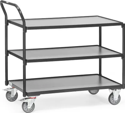 Produktbild von Fetra Tischwagen LxB 850 x 500 mm 250 kg 3 Böden, hochstehender Griff - Grey Edition