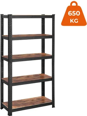 Obrázok produktu pre Policový regál DUSTY,5 políc, max 650kg, čierna/hnedá