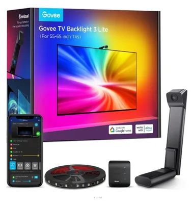 A product box for Govee TV Backlight 3 Lite, showing the product and its components.